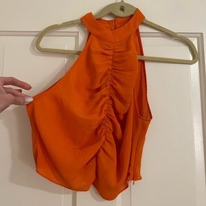 STAUD Orange Ruched Crop Top